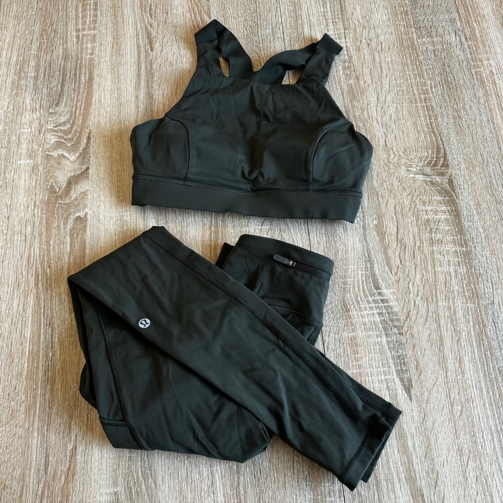 Lululemon Army Green Sports Bra and Leggings Set